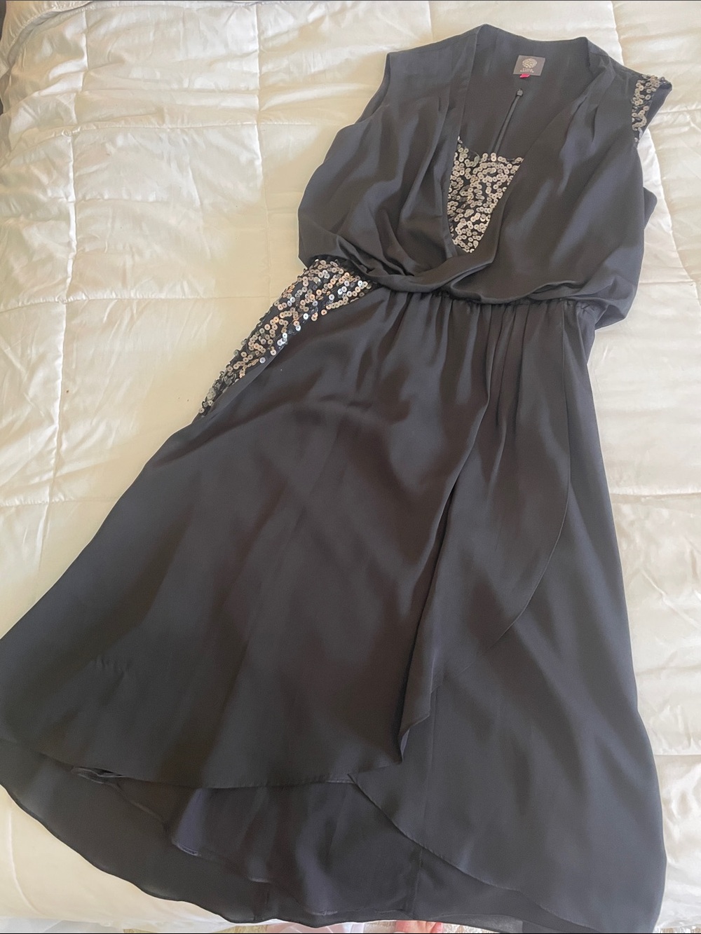 Vince Camuto Black Sleeveless Dress with Silver Sequin Accents